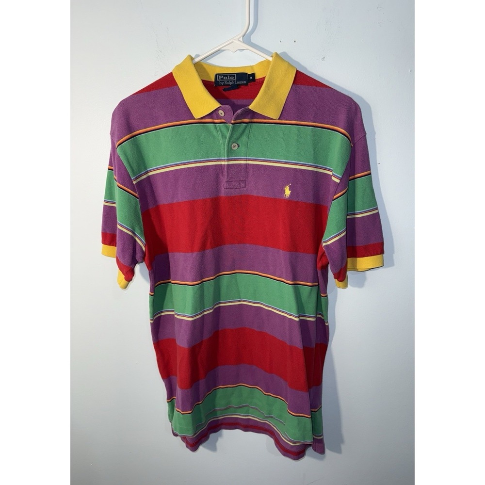 RALPH LAUREN Polo Men's 90's Vintage Shirt Multicolor Stripe Rugby Retro Size M